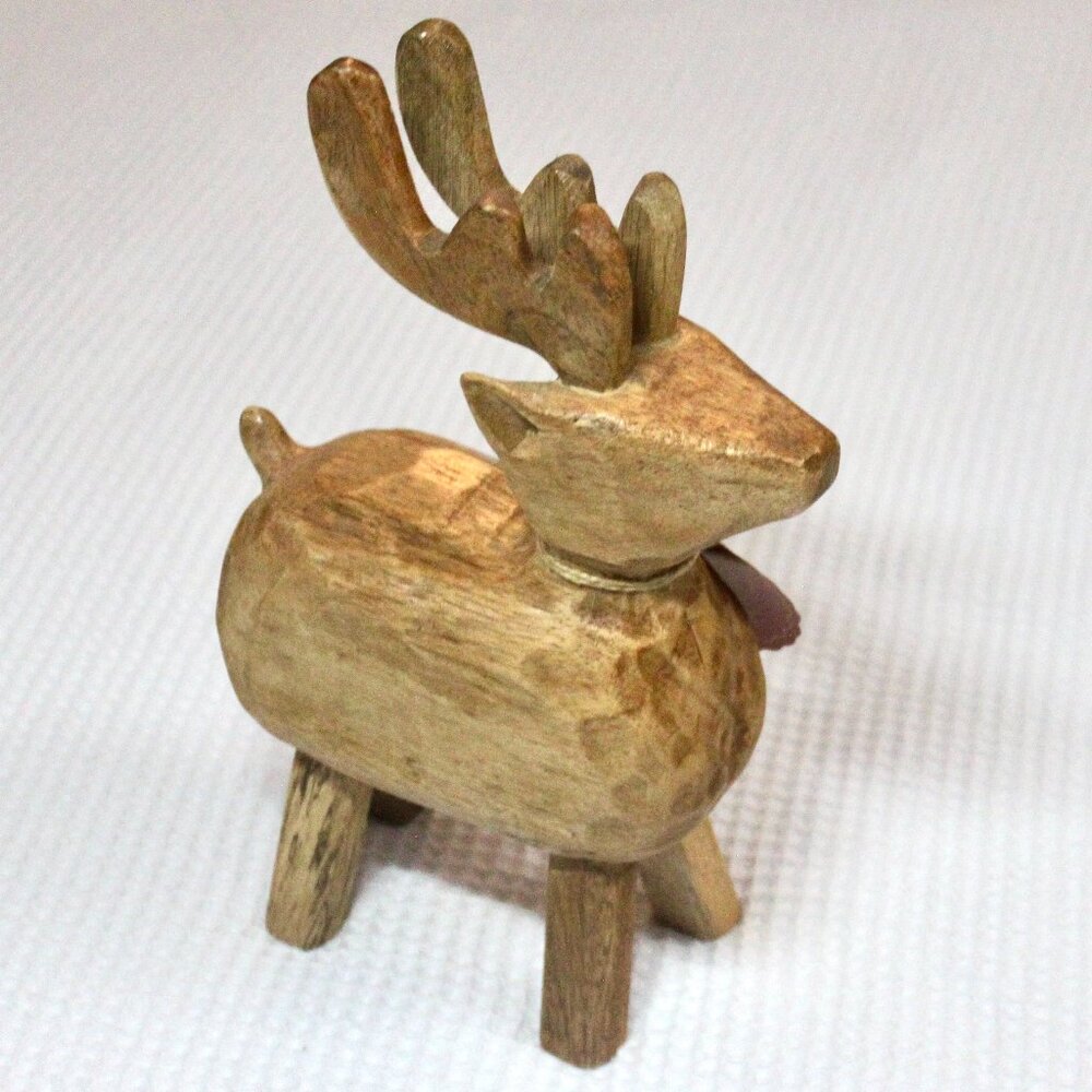 New Artisan Handmade Wood Reindeer Sculpture Decor